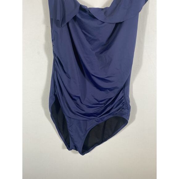 Swimsuit Bathing Suit Size 16 Navy Blue One Shoulder Slimming XL Womens NEW - Picture 5 of 8